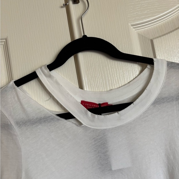 Philanthropy Alexa white distressed long sleeve T shirt size Large New! - Picture 4 of 7